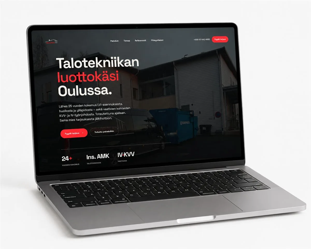 TalotekSami Oy website on a MacBook screen – trusted building services in Oulu